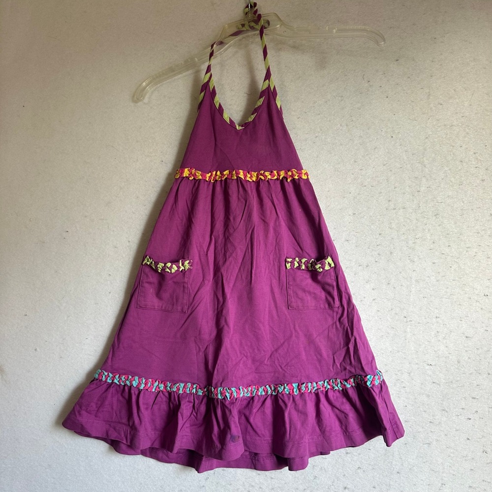 Hanna Andersson Girls Magenta Purple Cotton Halter Dress Ric Rac Trim Size 110 5